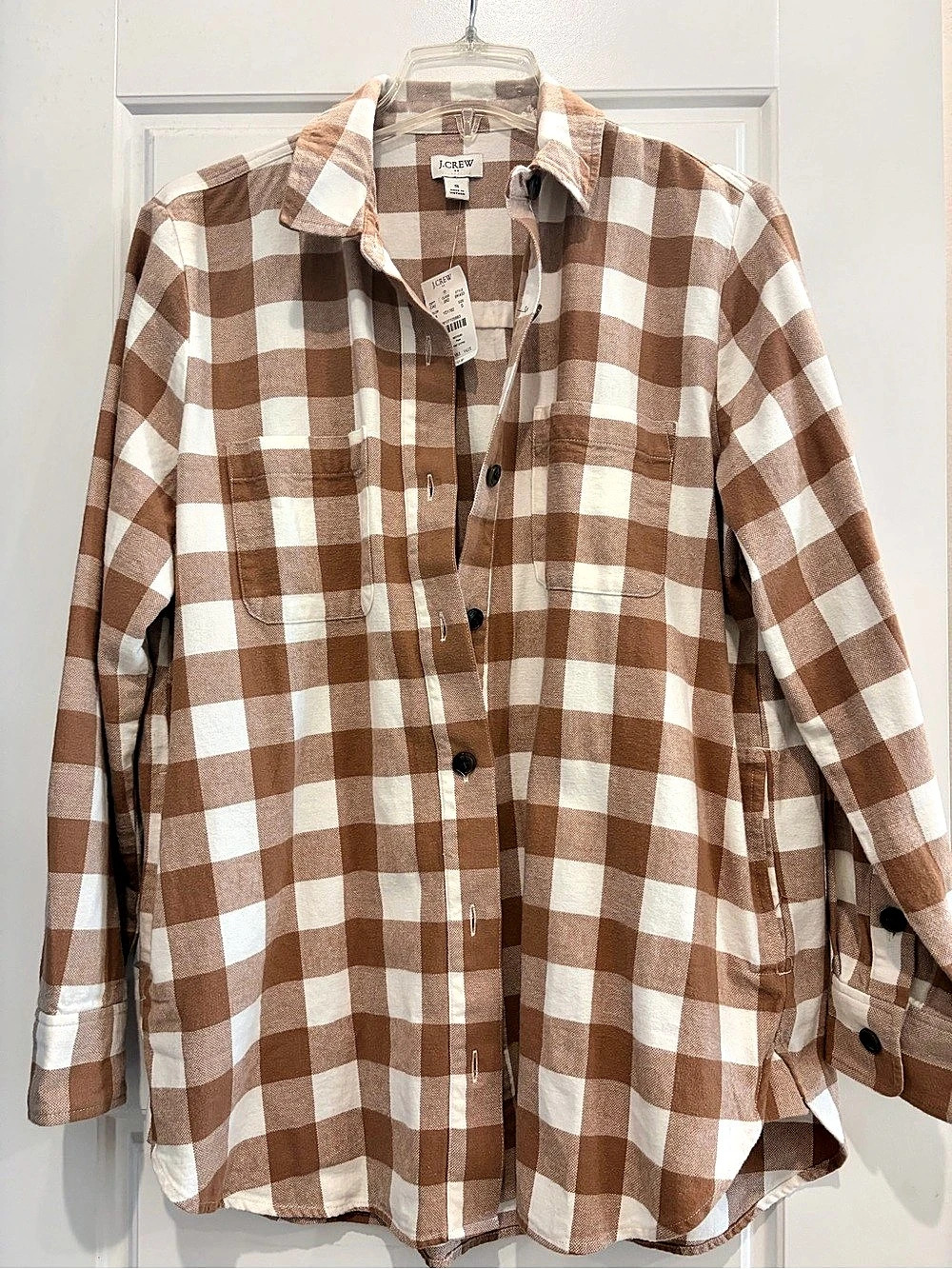 J.Crew 100% Cotton Shacket in Brown & White Size Small NWT